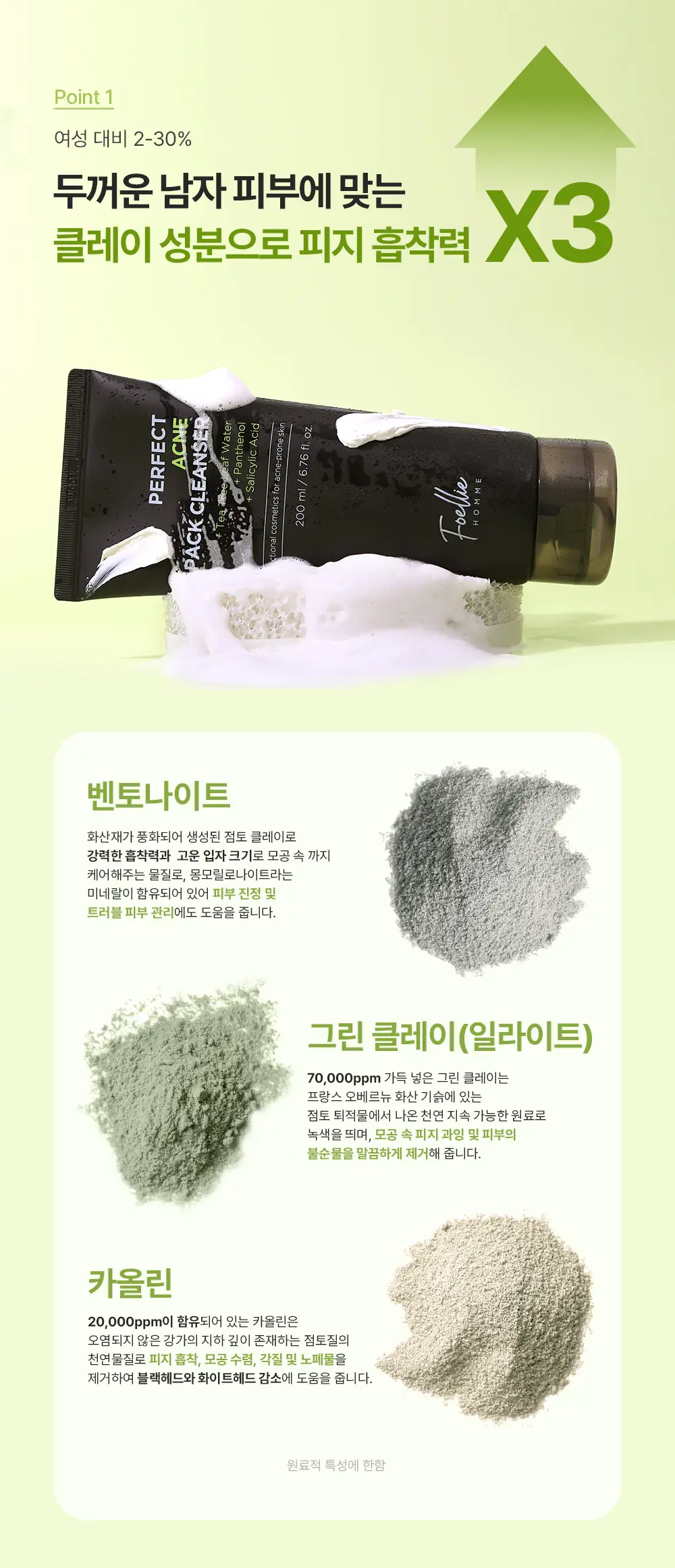 [모공팩] 포엘리에 옴므 클레이 팩 클렌저 200ml 트러블 완화 + 모공 축소 + 블랙헤드 케어 상세페이지 8